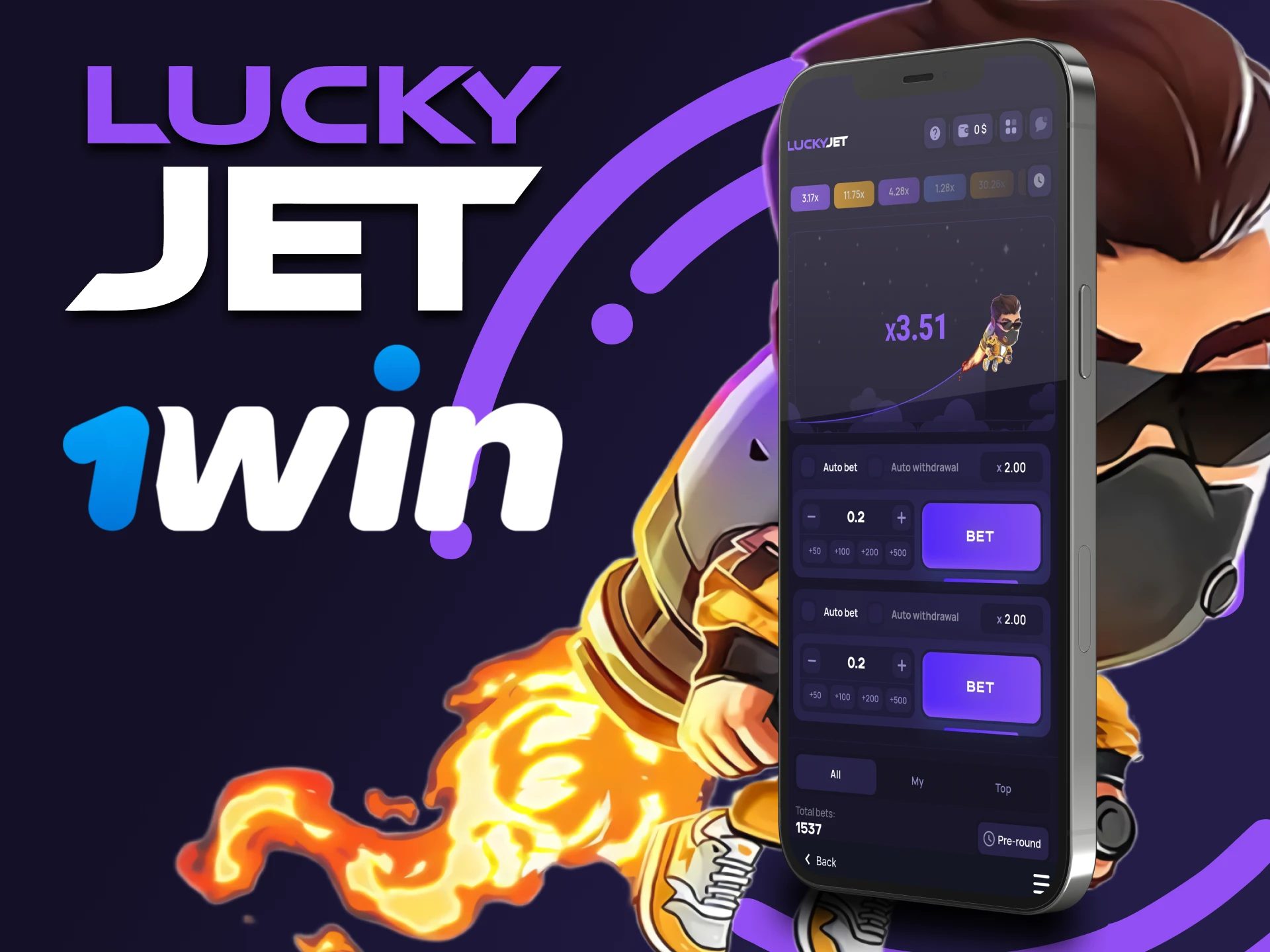 Juega a Lucky Jet a través de la aplicación 1win.