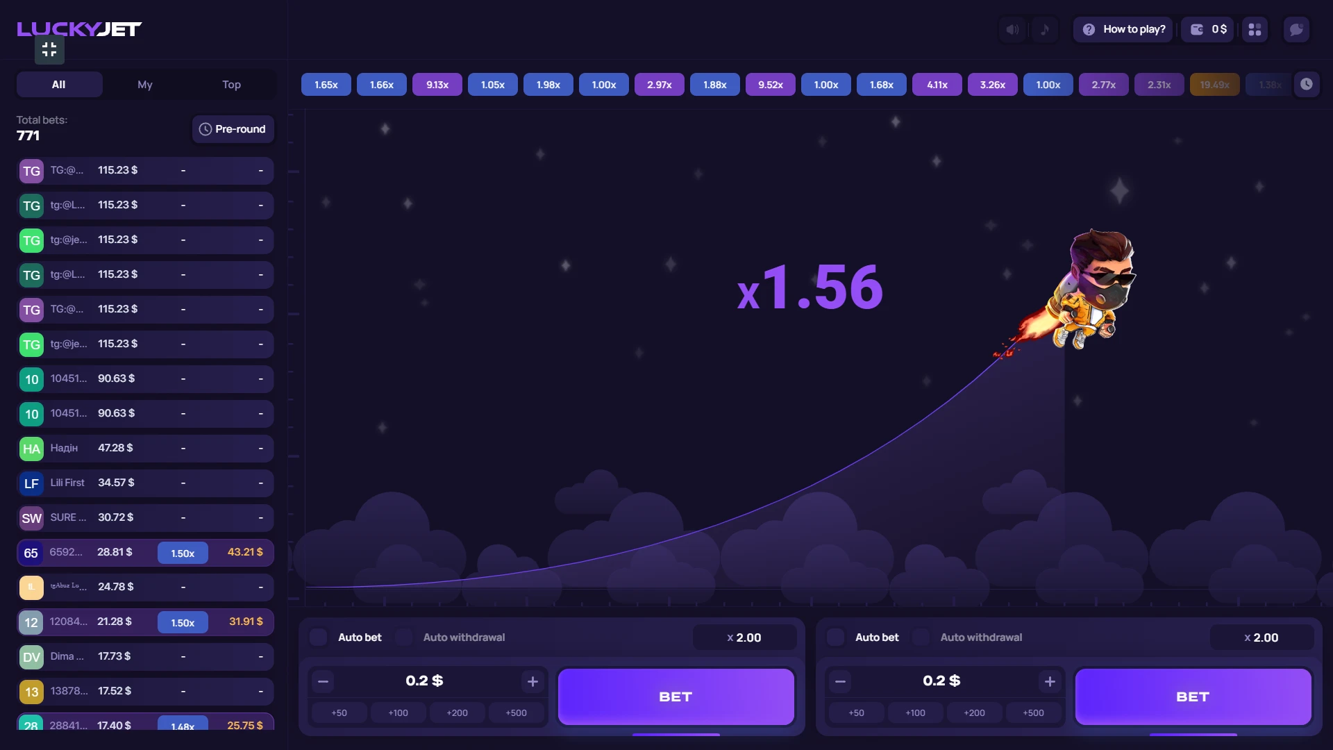 Start playing Lucky Jet on your chosen service.