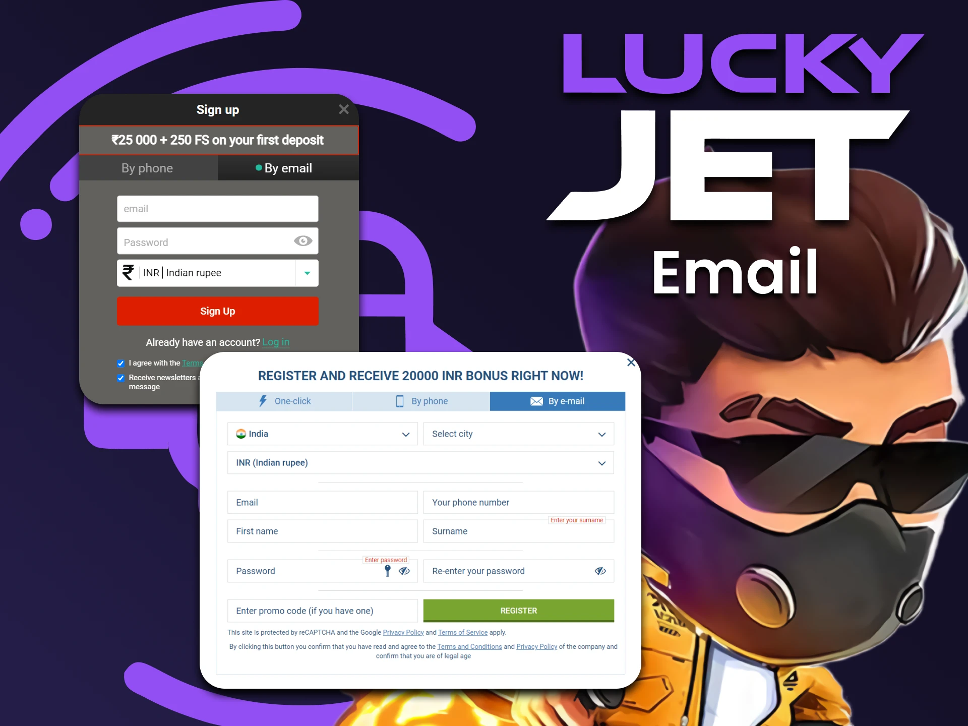 You can register via email to start playing Lucky Jet.