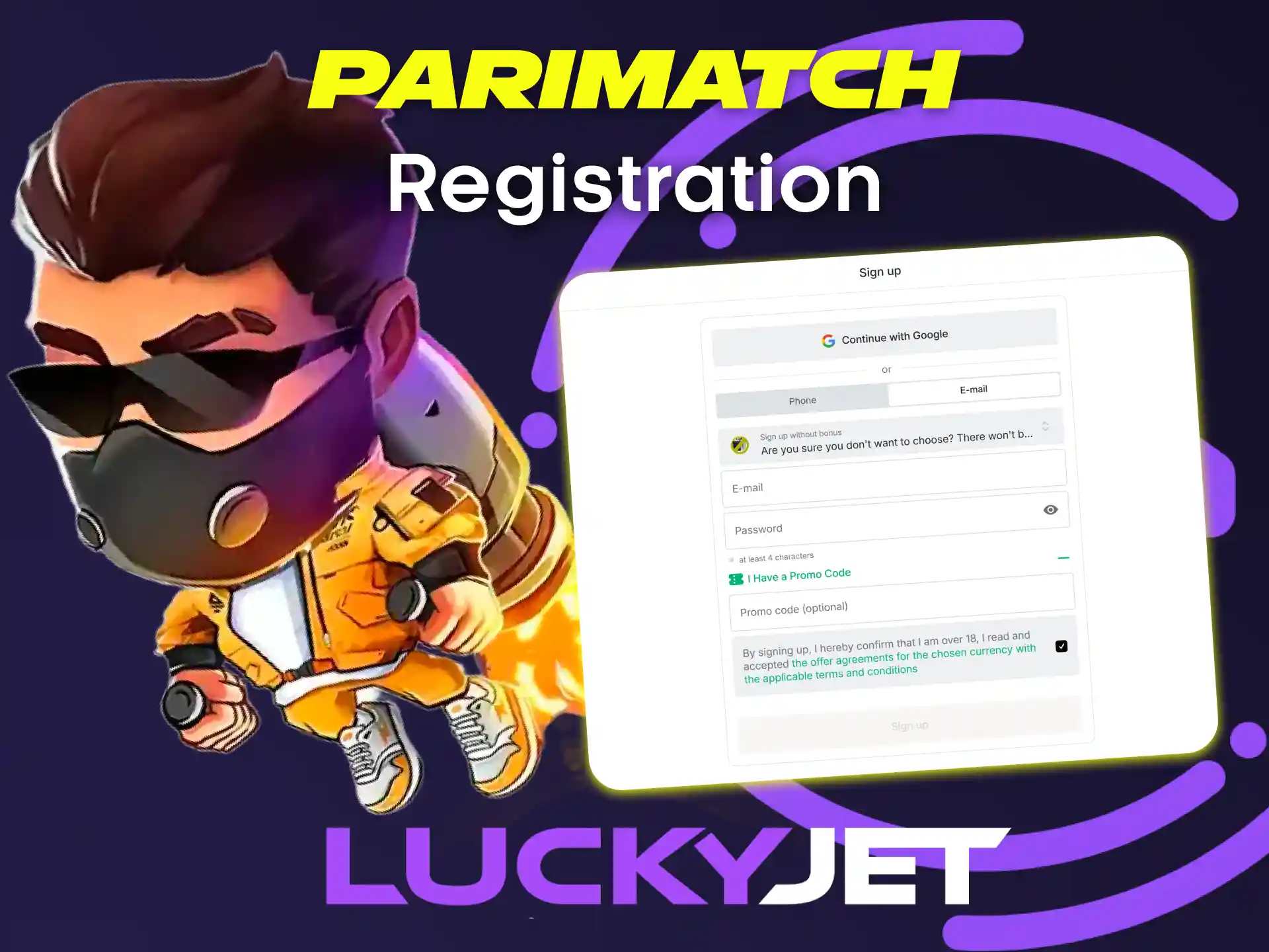 Create an account on Parimatch to play Lucky Jet.